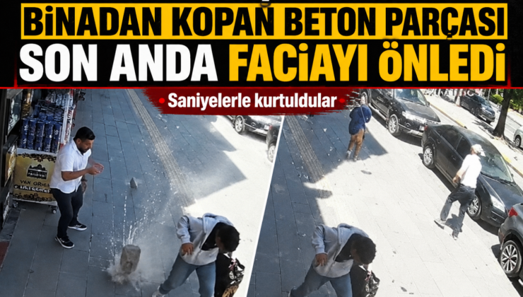 Van’da korku dolu anlar kamerada: Binadan kopan beton parçalarından saniyelerle kurtuldular